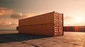 Cargo shipping container working at sea port logistic busi. AI Generative