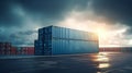 Cargo shipping container working at sea port logistic busi. AI Generative