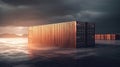 Cargo shipping container working at sea port logistic busi. AI Generative