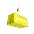 Cargo shipping container in yellow with an inscription delivery loading concept the crane lifts the container on white background Royalty Free Stock Photo