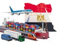 Cargo shipping and freight transportation in Egypt by ship, airplane, train, truck and van. 3D rendering Royalty Free Stock Photo