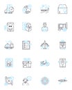 Cargo Shipping linear icons set. Containerization, Intermodal, Freight, Shipment, Logistics, Transportation, Cranes line Royalty Free Stock Photo