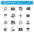 Cargo, shipping, logistics flat gray icons set of 16