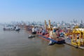 Cargo ships are berthing at Bangkok port container terminal zone located at Klong Toei district in Bangkok