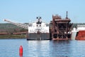 Cargo ships and crane at loading dock in Lake Superior Minnesota Royalty Free Stock Photo