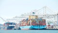 Cargo ships docked at the Port of Oakland Royalty Free Stock Photo