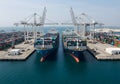 Cargo ships docked at port Royalty Free Stock Photo