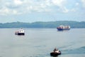 Cargo ships on the Gatun Lake, Panama.