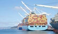 Cargo Ships MAERSK ALGOL loading at the Port of Oakland Royalty Free Stock Photo