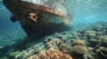 A cargo ships propellers churn up the water as it navigates through a delicate coral reef ecosystem potentially causing