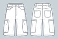 Cargo Shorts technical fashion illustration. Denim Short Pants fashion flat technical drawing template, pockets