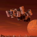 Cargo space ship floating on mars