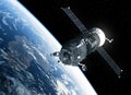 Cargo Spacecraft Orbiting Earth. 3D Scene.