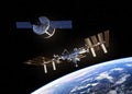 Cargo Spaceship Is Preparing To Dock With Space Station Royalty Free Stock Photo