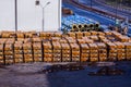 Cargo station with wooden boxes Royalty Free Stock Photo