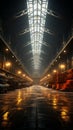 Cargo stored in a vast warehouse under a sturdy metal frame roof