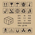 Cargo symbols on cardboard texture Royalty Free Stock Photo