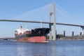 Cargo tanker ship departing from the port of Savannah.