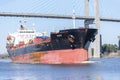 Cargo tanker ship departing from the port of Savannah.