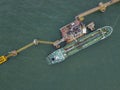 Cargo tanker ship marine vessel docking and oversea berth mooring platform for petroleum and crude oil industry from top view