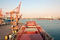 Cargo terminal for transshipment of grain, containers and other goods. Jeddah Port, Saudi Arabia Royalty Free Stock Photo