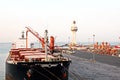 Cargo terminal for transshipment of grain, containers and other goods. Jeddah Port, Saudi Arabia Royalty Free Stock Photo