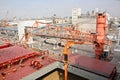 Cargo terminal for transshipment of grain, containers and other goods. Jeddah Port, Saudi Arabia Royalty Free Stock Photo