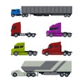 Cargo Tractor Trailer Truck as Heavy-duty Towing Engine Side View Vector Set