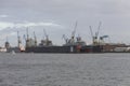 Cargo traffic in Hamburg. It`s the central hub for trade with Ea Royalty Free Stock Photo