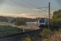 Cargo train in autumn morning near Horni Dvoriste station near border of Austria Royalty Free Stock Photo