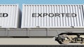 Cargo train and containers with EXPORTED caption. Railway transportation. 3D rendering
