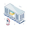 Grab this amazing isometric illustration of cargo train in trendy style Royalty Free Stock Photo