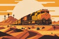 Cargo train hauling goods across a desert landscape