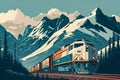 Cargo train passing through a scenic mountain landscape