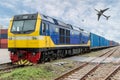 Cargo train platform with freight train container with cargo air Royalty Free Stock Photo
