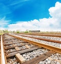 Cargo train platform at sunset with container Royalty Free Stock Photo