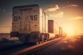 Cargo train platform at sunset with container Royalty Free Stock Photo