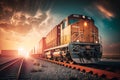 Cargo train platform at sunset with container Royalty Free Stock Photo