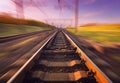 Cargo train platform at sunset. Railroad. Railway station Royalty Free Stock Photo