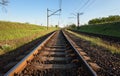 Cargo train platform at sunset. Railroad. Railway station Royalty Free Stock Photo