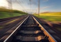 Cargo train platform at sunset. Railroad in Ukraine. Railway Royalty Free Stock Photo