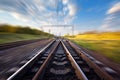 Cargo train platform at sunset. Railroad in Ukraine. Railway Royalty Free Stock Photo