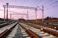 Cargo train platform at sunset. Railway station Royalty Free Stock Photo