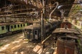 Cargo trains in old train depot Royalty Free Stock Photo