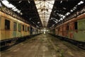 Cargo trains in old train depot Royalty Free Stock Photo