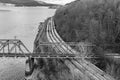 Cargo trains. View from above of freight trains on the railway station. Wagons with goods on railroad. Heavy industry Royalty Free Stock Photo