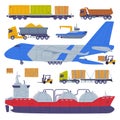 Cargo Transport and Freight Delivery Logistics Service Vector Set Royalty Free Stock Photo