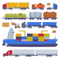 Cargo Transport and Freight Delivery Logistics Service Vector Set Royalty Free Stock Photo