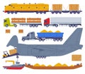 Cargo Transport and Freight Delivery Logistics Service Vector Set Royalty Free Stock Photo