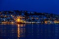 Cargo transport ship turns around in dock. Royalty Free Stock Photo